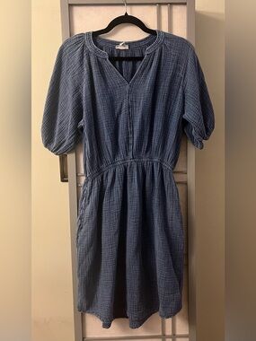 A.N.A. Short Sleeve Popover Cotton Gauze Dress V-neck Elastic Waist Pockets